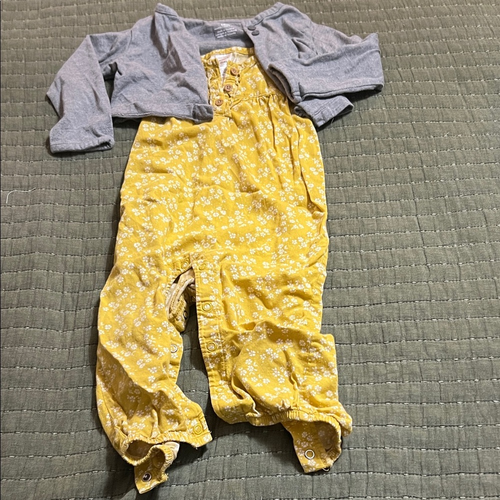 Carter's Yellow Floral Romper with Gray Cardigan
